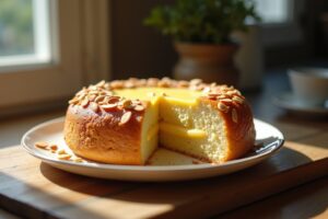 Rezept für saftigen Bienenstich-Kuchen mit Vanillecreme