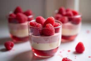 Desserts im Glas mit Himbeeren